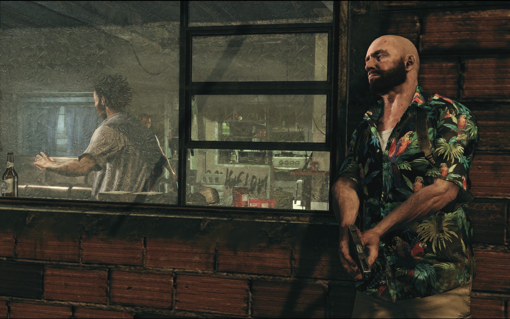 Max Payne 3 : Max crâne rasé, arme au poing